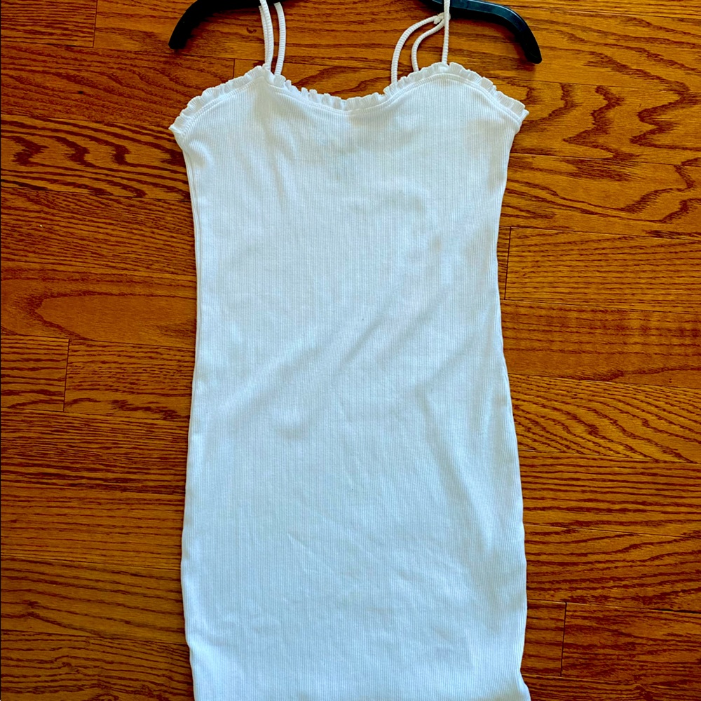 Forever 21 Lettuce Trim Ribbed Tank Dress- White |size M |